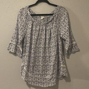 Westport 1962 purple and gray IKAT leopard printed 3/4 sleeve shirt